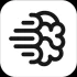 Minimalist black-and-white icon combining a stylized brain with motion lines, symbolizing fast thinking or cognitive speed.